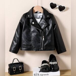 NWT. Kid’s Black Leather Jacket size 6